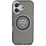 Husa pentru iPhone 16 - Guess IML Metal Mountain Logo MagSafe - Negru
