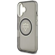 Husa pentru iPhone 16 - Guess IML Metal Mountain Logo MagSafe - Negru