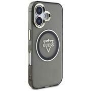 Husa pentru iPhone 16 - Guess IML Metal Mountain Logo MagSafe - Negru
