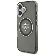 Husa pentru iPhone 16 - Guess IML Metal Mountain Logo MagSafe - Negru