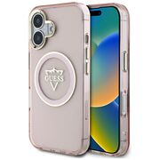 Husa pentru iPhone 16 - Guess IML Metal Mountain Logo MagSafe - Roz