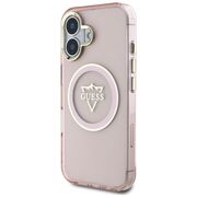 Husa pentru iPhone 16 - Guess IML Metal Mountain Logo MagSafe - Roz