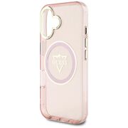 Husa pentru iPhone 16 - Guess IML Metal Mountain Logo MagSafe - Roz