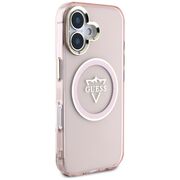 Husa pentru iPhone 16 - Guess IML Metal Mountain Logo MagSafe - Roz