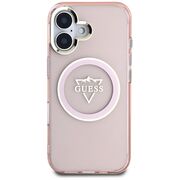 Husa pentru iPhone 16 - Guess IML Metal Mountain Logo MagSafe - Roz