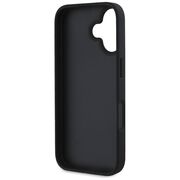 Husa pentru iPhone 16 - Guess Leather Hot Stamp 4G Pattern Triangle Metal Logo - Negru
