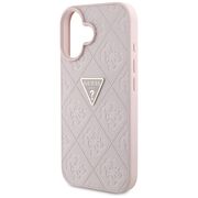 Husa pentru iPhone 16 - Guess Leather Hot Stamp 4G Pattern Triangle Metal Logo - Roz