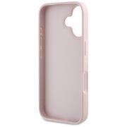 Husa pentru iPhone 16 - Guess Leather Hot Stamp 4G Pattern Triangle Metal Logo - Roz