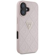 Husa pentru iPhone 16 - Guess Leather Hot Stamp 4G Pattern Triangle Metal Logo - Roz