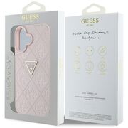 Husa pentru iPhone 16 - Guess Leather Hot Stamp 4G Pattern Triangle Metal Logo - Roz