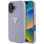 Husa pentru iPhone 16 - Guess Leather Hot Stamp 4G Pattern Triangle Metal Logo - Lavanda