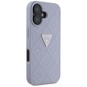 Husa pentru iPhone 16 - Guess Leather Hot Stamp 4G Pattern Triangle Metal Logo - Lavanda