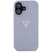 Husa pentru iPhone 16 - Guess Leather Hot Stamp 4G Pattern Triangle Metal Logo - Lavanda