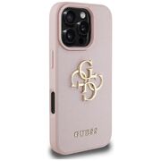 Husa pentru iPhone 16 Pro - Guess Hardcase Grained Big 4G Logo Small Classic Logo - Roz