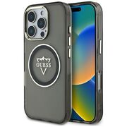 Husa pentru iPhone 16 Pro - Guess IML Metal Mountain Logo MagSafe - Negru