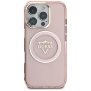 Husa pentru iPhone 16 Pro - Guess IML Metal Mountain Logo MagSafe - Roz