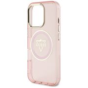Husa pentru iPhone 16 Pro - Guess IML Metal Mountain Logo MagSafe - Roz