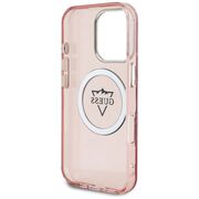 Husa pentru iPhone 16 Pro - Guess IML Metal Mountain Logo MagSafe - Roz