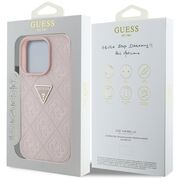 Husa pentru iPhone 16 Pro - Guess Leather Hot Stamp 4G Pattern Triangle Metal Logo - Roz