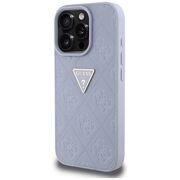 Husa pentru iPhone 16 Pro - Guess Leather Hot Stamp 4G Pattern Triangle Metal Logo - Lavanda