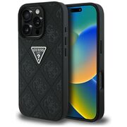 Husa pentru iPhone 16 Pro Max - Guess Leather Hot Stamp 4G Pattern Triangle Metal Logo - Negru