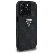 Husa pentru iPhone 16 Pro Max - Guess Leather Hot Stamp 4G Pattern Triangle Metal Logo - Negru