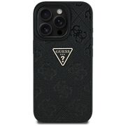 Husa pentru iPhone 16 Pro Max - Guess Leather Hot Stamp 4G Pattern Triangle Metal Logo - Negru