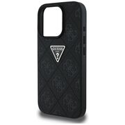 Husa pentru iPhone 16 Pro Max - Guess Leather Hot Stamp 4G Pattern Triangle Metal Logo - Negru