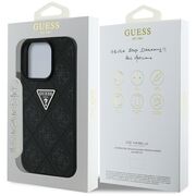 Husa pentru iPhone 16 Pro Max - Guess Leather Hot Stamp 4G Pattern Triangle Metal Logo - Negru