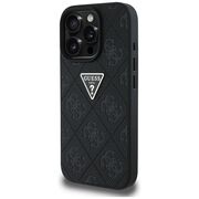 Husa pentru iPhone 16 Pro Max - Guess Leather Hot Stamp 4G Pattern Triangle Metal Logo - Negru