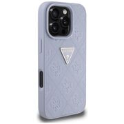 Husa pentru iPhone 16 Pro Max - Guess Leather Hot Stamp 4G Pattern Triangle Metal Logo - Lavanda