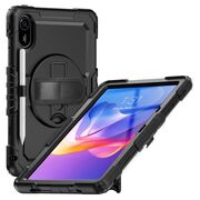 Pachet 360: Husa cu folie integrata pentru Xiaomi Redmi Pad 2 11 inch Shockproof Armor de tip stand, Rotire 360°, Suport Reglabil si Curea de Mana & Umar - negru