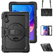 Pachet 360: Husa cu folie integrata pentru Xiaomi Redmi Pad 2 11 inch Shockproof Armor de tip stand, Rotire 360°, Suport Reglabil si Curea de Mana & Umar - negru