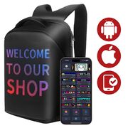 Rucsac LED SmartPack UrbanVision cu Display RGB 64x64, Mesaje Personalizate, Ideal pentru Promovare, Atentionare si Calatorii, Control App, Compartimente Laptop si Tableta, Material Impermeabil, negru