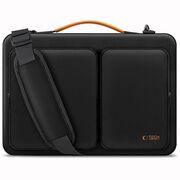 Geantă Laptop Elegantă 13”–14” cu 4 Compartimente, Curea de Umăr și Mâner – Protecție Plusată, Design Slim & Profesional – Compatibilă MacBook, Lenovo, HP, ASUS, Dell, negru / portocaliu