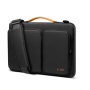 Geantă Laptop Elegantă 13”–14” cu 4 Compartimente, Curea de Umăr și Mâner – Protecție Plusată, Design Slim & Profesional – Compatibilă MacBook, Lenovo, HP, ASUS, Dell, negru / portocaliu