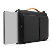 Geantă Laptop Elegantă 13”–14” cu 4 Compartimente, Curea de Umăr și Mâner – Protecție Plusată, Design Slim & Profesional – Compatibilă MacBook, Lenovo, HP, ASUS, Dell, negru / portocaliu