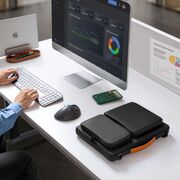 Geantă Laptop Elegantă 13”–14” cu 4 Compartimente, Curea de Umăr și Mâner – Protecție Plusată, Design Slim & Profesional – Compatibilă MacBook, Lenovo, HP, ASUS, Dell, negru / portocaliu