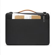 Geantă Laptop Elegantă 13”–14” cu 4 Compartimente, Curea de Umăr și Mâner – Protecție Plusată, Design Slim & Profesional – Compatibilă MacBook, Lenovo, HP, ASUS, Dell, negru / portocaliu