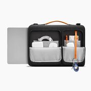 Geantă Laptop Elegantă 13”–14” cu 4 Compartimente, Curea de Umăr și Mâner – Protecție Plusată, Design Slim & Profesional – Compatibilă MacBook, Lenovo, HP, ASUS, Dell, negru / portocaliu