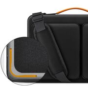 Geantă Laptop Elegantă 13”–14” cu 4 Compartimente, Curea de Umăr și Mâner – Protecție Plusată, Design Slim & Profesional – Compatibilă MacBook, Lenovo, HP, ASUS, Dell, negru / portocaliu