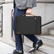 Geantă Elegantă cu Protecție Sporită pentru Laptop 15.6"-16", Cu Mânere din Piele, Buzunar Frontal și Suport AirTag – Ideală pentru Transport Business și Urban, negru