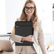 Geantă Elegantă cu Protecție Sporită pentru Laptop 15.6"-16", Cu Mânere din Piele, Buzunar Frontal și Suport AirTag – Ideală pentru Transport Business și Urban, negru