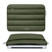 Husă Laptop Fluffy 13-14” – Design Soft Premium, Interior Plusat, Compartiment Accesorii, Protecție Antișoc – Compatibilă cu MacBook, Lenovo, ASUS, Dell, army green