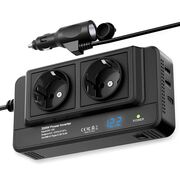 Invertor Tensiune Auto 12 / 24V VoltStation 200W adaptor priza bricheta auto – 2 x Prize AC 220V, 2 x USB-A, 1 x Type-C, Ventilator Silentios, Afișaj Digital, Negru