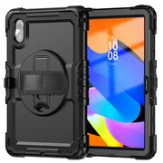 Pachet 360: Husa cu folie integrata pentru Lenovo Idea Tab 11 inch Shockproof Armor de tip stand, Rotire 360°, Suport Reglabil si Curea de Mana & Umar - negru