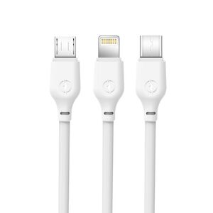 Cablu de incarcare 3 in 1 USB - Lightning + USB-C + microUSB 1,0 m 2,1A XO, alb