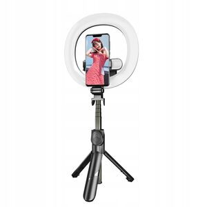 Selfie stick cu trepied, lampa circulara ring light, lumina dubla si control wireless prin telecomanda, negru