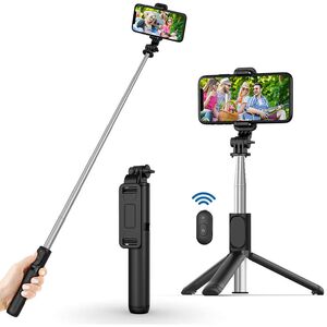 Selfie stick cu trepied telescopic si telecomanda wireless bluetooth, lungime reglabila 20-101 cm, negru