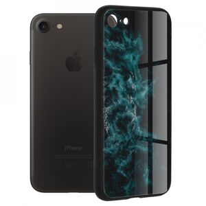 Husa iphone 7 cu sticla securizata, techsuit glaze - blue nebula